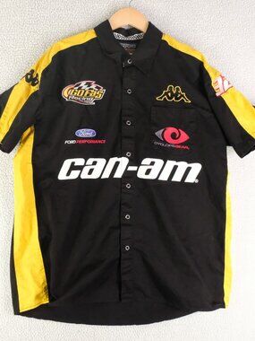 Kappa Racing Shirt Mens Large Black Yellow Striped Can Am Button Up Go Fas Ford